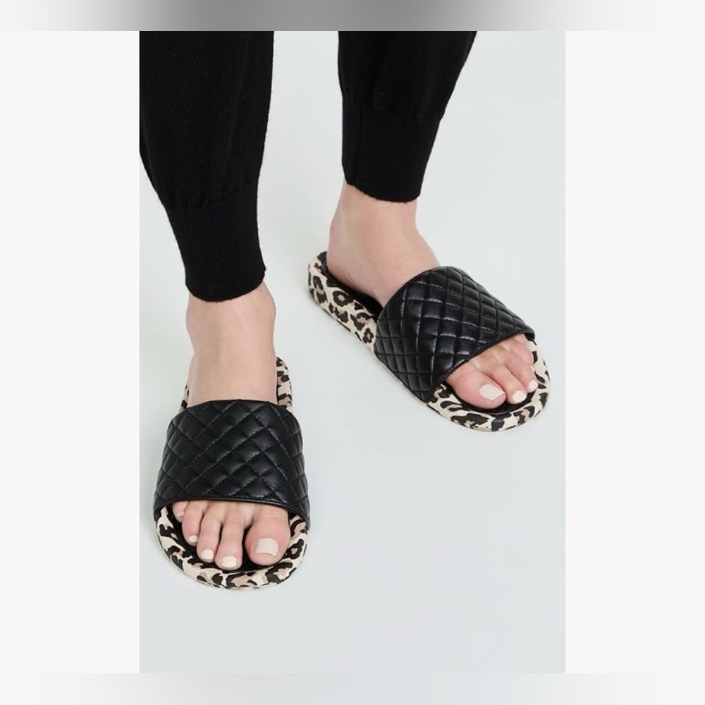 APL: Women's Lusso Slide, Black/Leopard, 7. NIB. Napa Leather - Picture 2 of 5